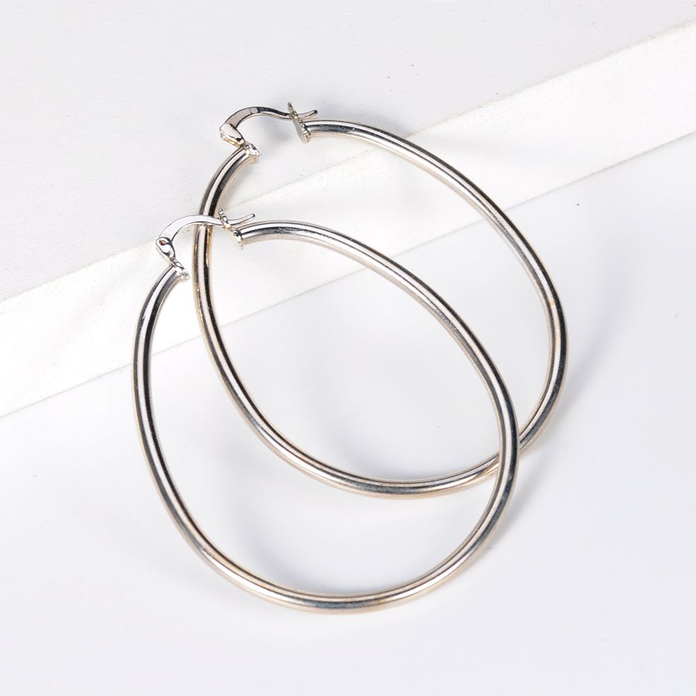 Best Selling Sterling Silver White Gold Plated 'Lock-It' CZ large Hoop earrings