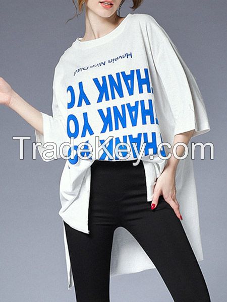 moozoi asymmetrical plus size printed T-shirt