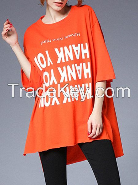 moozoi asymmetrical plus size printed T-shirt