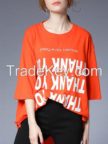 moozoi asymmetrical plus size printed T-shirt