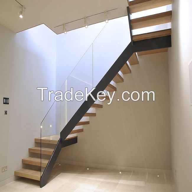 Australian style high quality fashion glass-wood staircase used straight stair