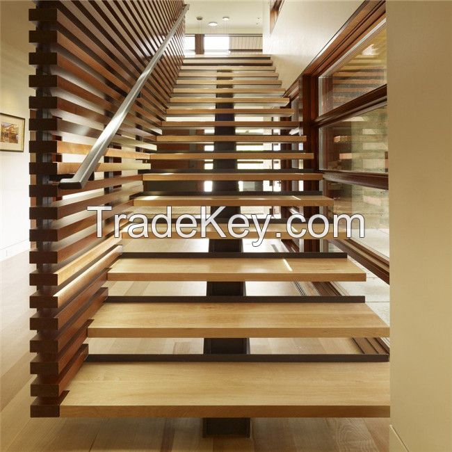 Straight Mild Steel Modern Floating Staircase Prefab Steel Wood Straight Staircase