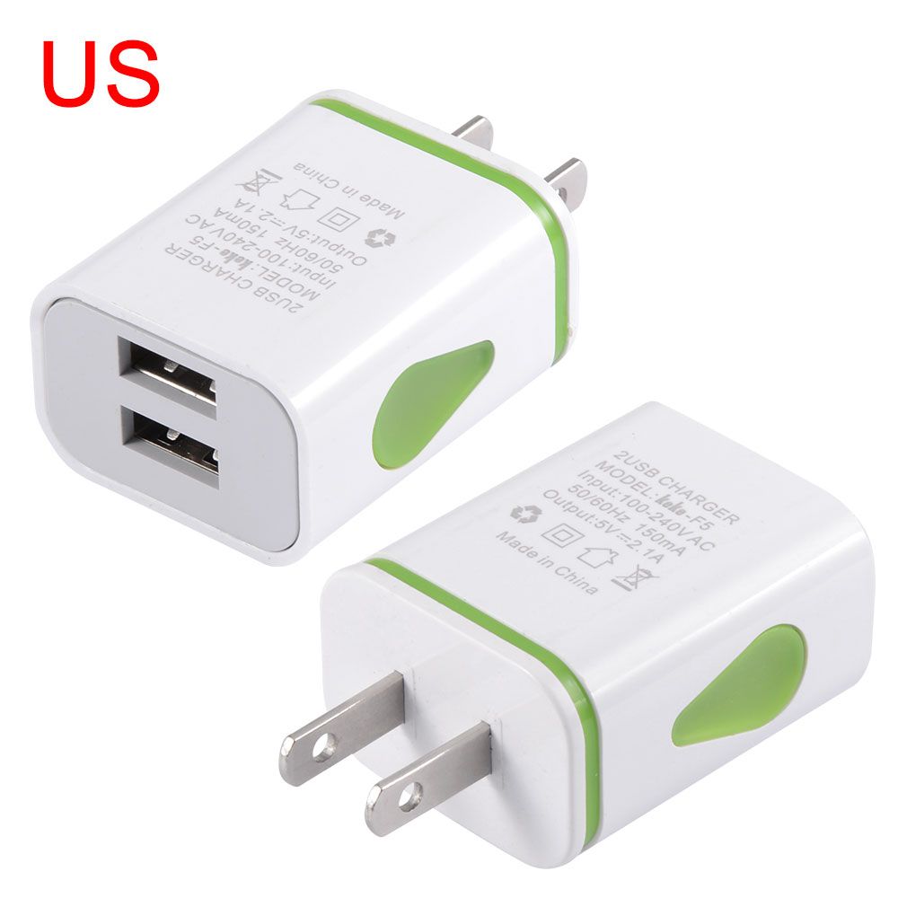 Top Quality 5V 2A US EU Plug Mobile Phone Portable Wall Travel USB Outputs Power Adapter with Light Indicator for Phone Chargers