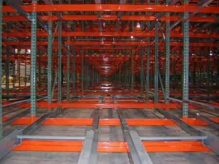 Push back pallet racking for warehouse storage