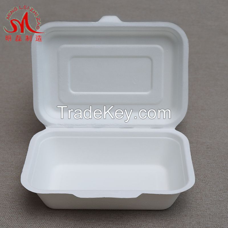 600ml Bamboo and Bagasse Pulp Food Container Clamshell Lunch Box High Quality Disposable Lunch Boxes