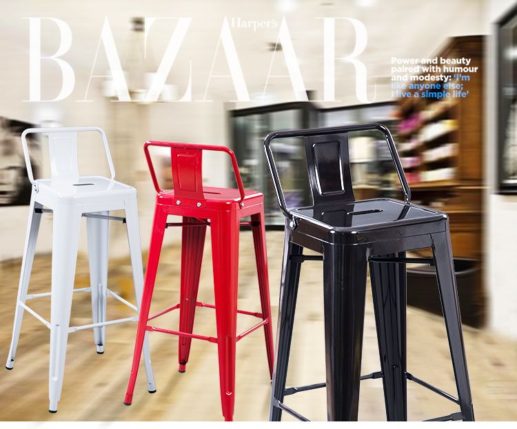 Strong Durable 76cm High Leg Bright Color Iron Art Bar Chair With Shot Backrest Suitable For Cafe /Bar  