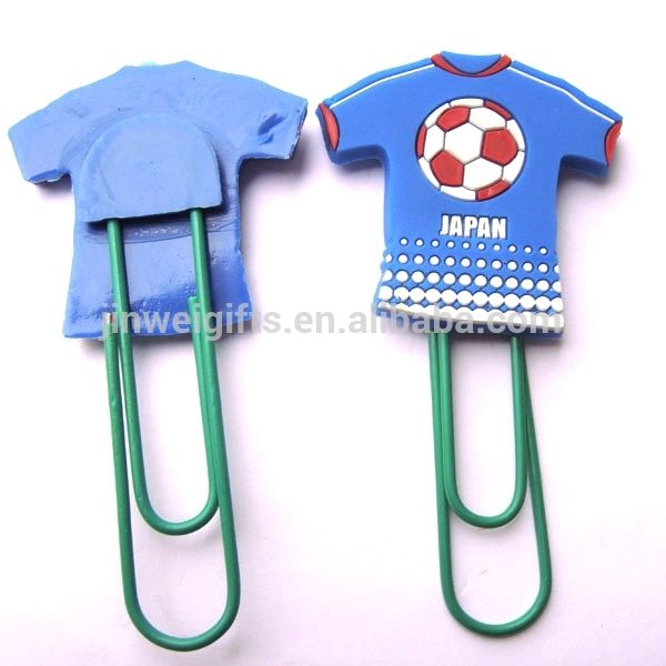 Custom Football clothes shape soft silicone pvc bookmark plastic paper clips