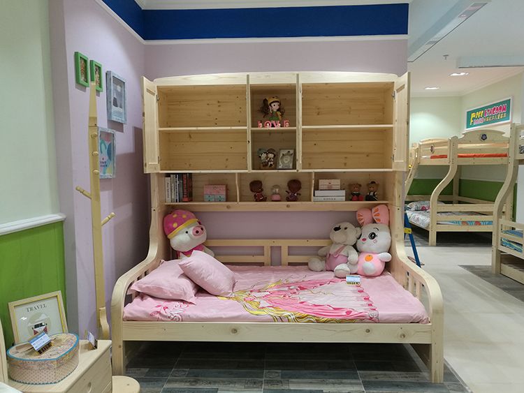 OEM Space Saving Wardrobe Bed Pine Wood Natural Color Cot