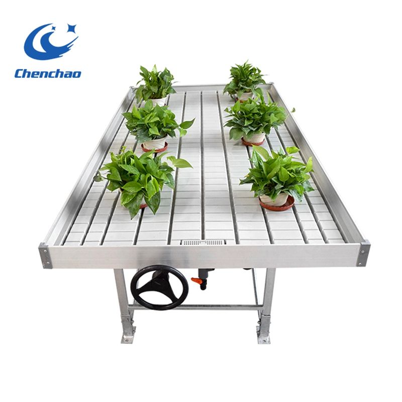 Ebb and flow rolling bench greenhouse grow table