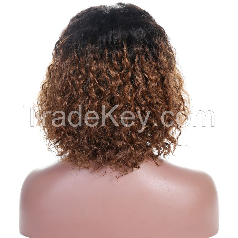 free shipping free parting Brown Ombre Natural Curls Bob Lace Front Wig