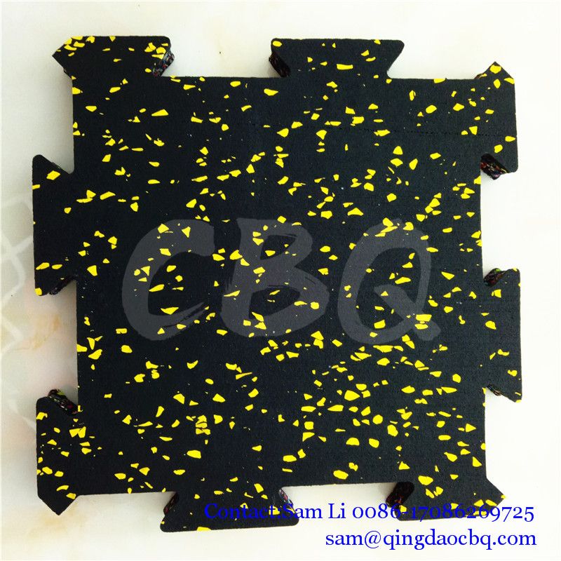 CBQ-IK03, Interlocking gym rubber flooring good anti-slips shockproof and sound reduce colorful EPDM flecks rubber tiles