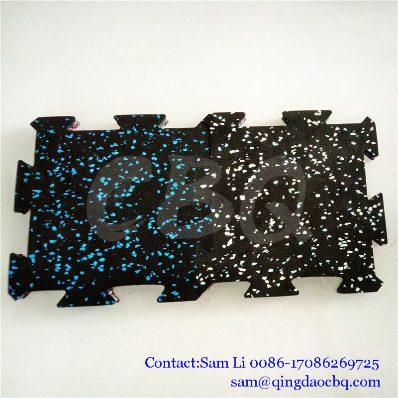 CBQ-IK03, Interlocking gym rubber flooring good anti-slips shockproof and sound reduce colorful EPDM flecks rubber tiles