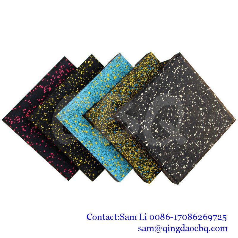 CBQ-M03, square shape gym rubber flooring mats with colorful EPDM flecks