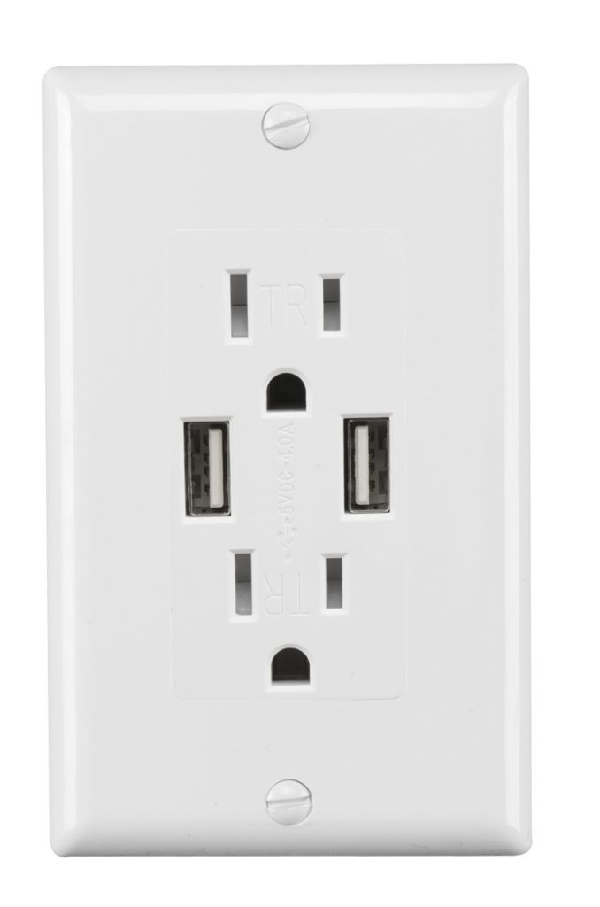 Usb outlet with 15a duplex receptacle, 2 port USB charger socket