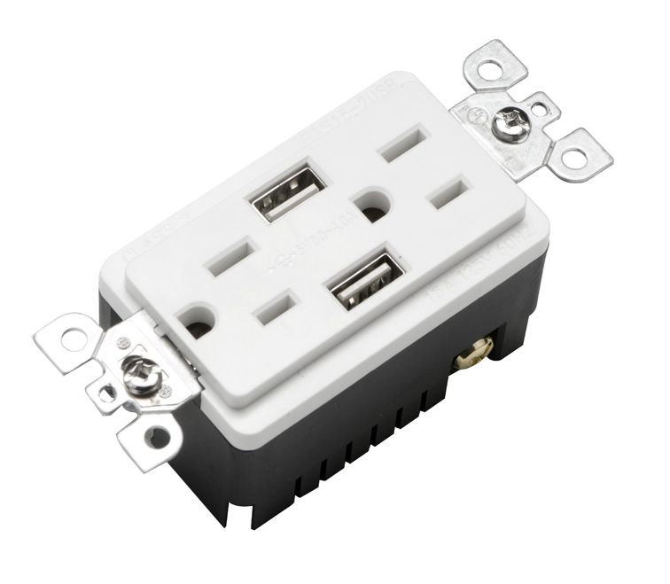 Usb outlet with 15a duplex receptacle, 2 port USB charger socket