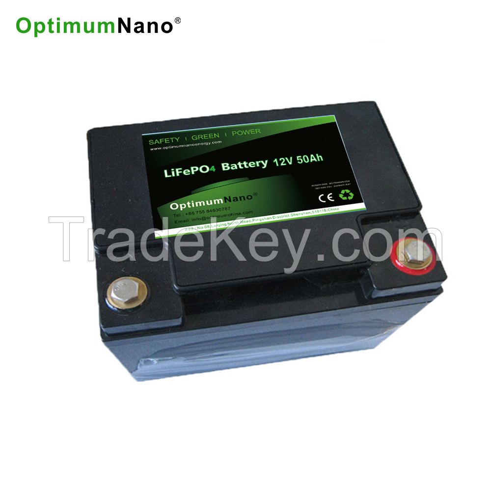 Optimumnano sealed 12v 50ah li-iron battery for solar energy storage system 