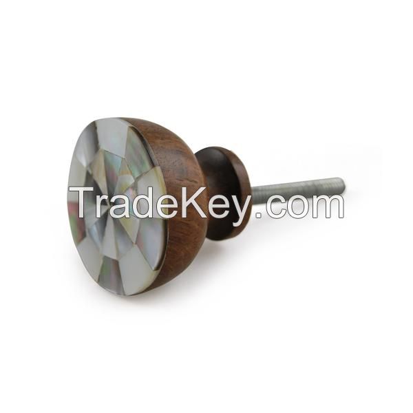 Wood and Mother of Pearl Knob, Set of 4