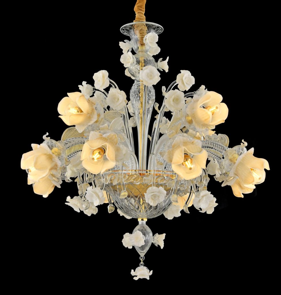 (YHD6002-8+4) White Rose chandelier.Murano style handmade glass chandelier