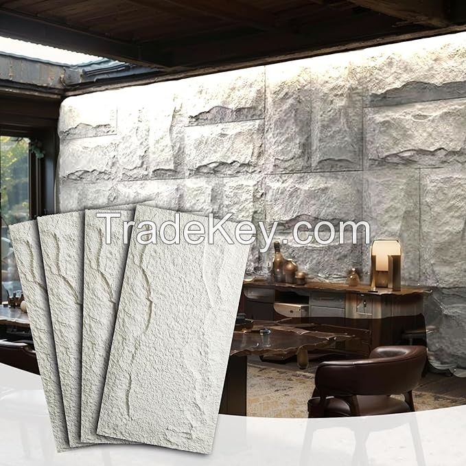 Stone 3D Wall Cladding Tile 4-Pack PU Faux Stone and Roack Wall Panels for Interior and Exterior Decor, Sophisticated & Stylish 3D Wall Decor(Snowy White)