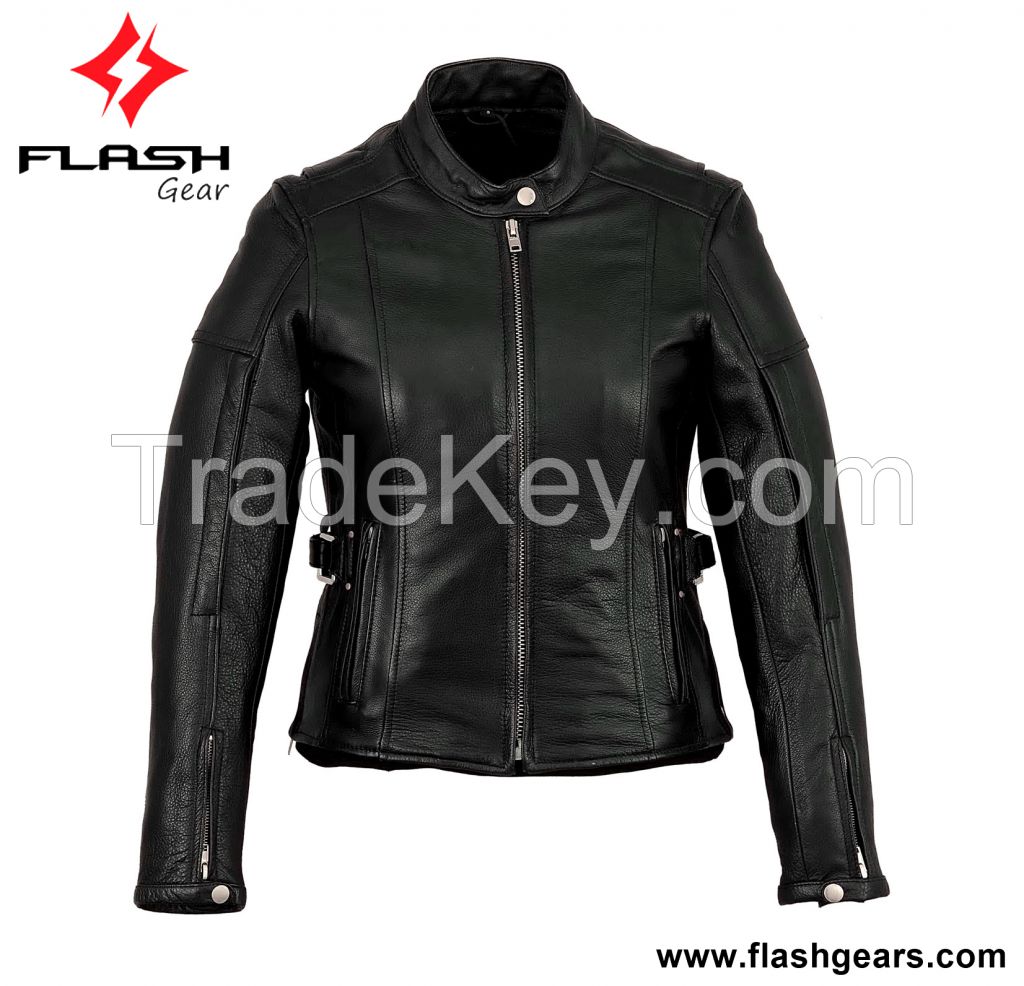 Women Leather Semi Biker Jacket 