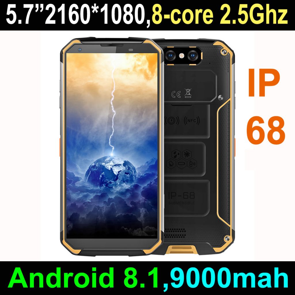 Cheapest Factory IP68 5.7 inch Android8.1 rugged phone with MTK6763T 9000mAh NFC Fingerprint FHD2160*1080 .waterproof phone.rugged smartphone 