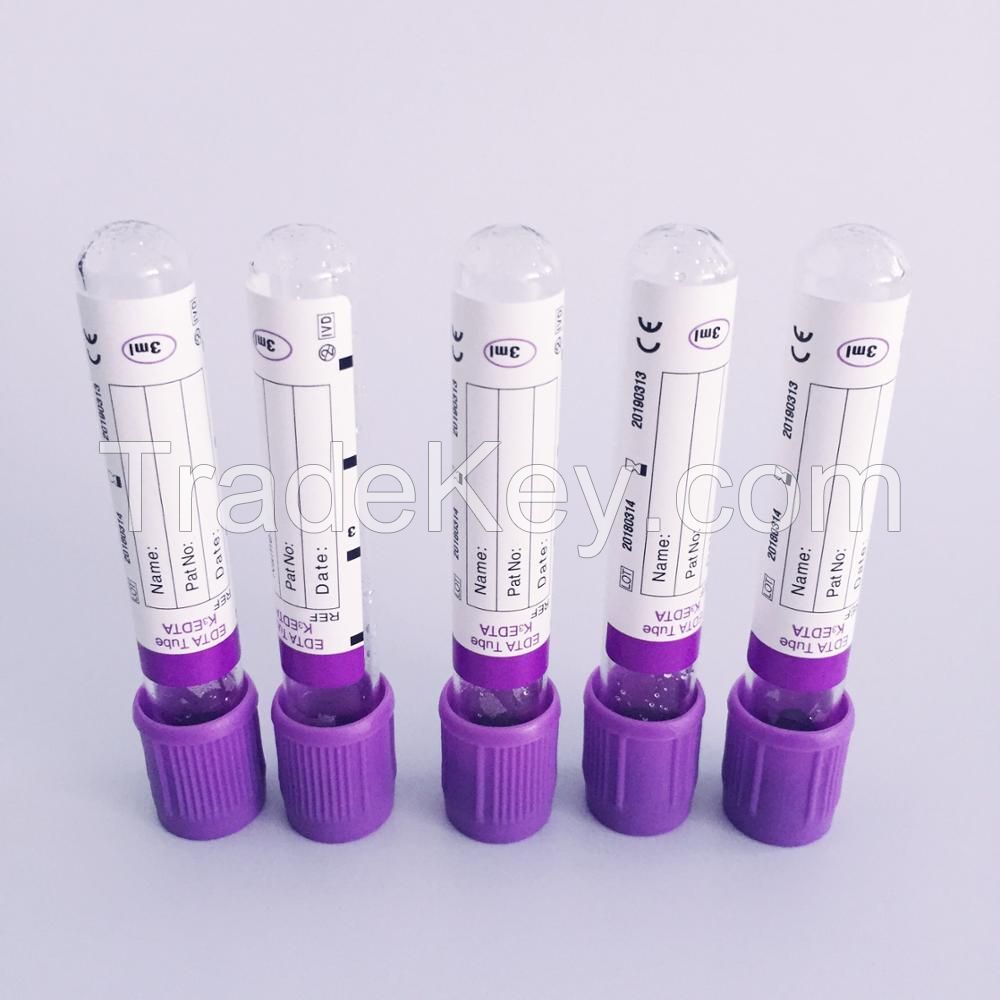 Medical Disposable K2 K3 EDTA Tube Lavender Vacuum Blood Collection Tube 