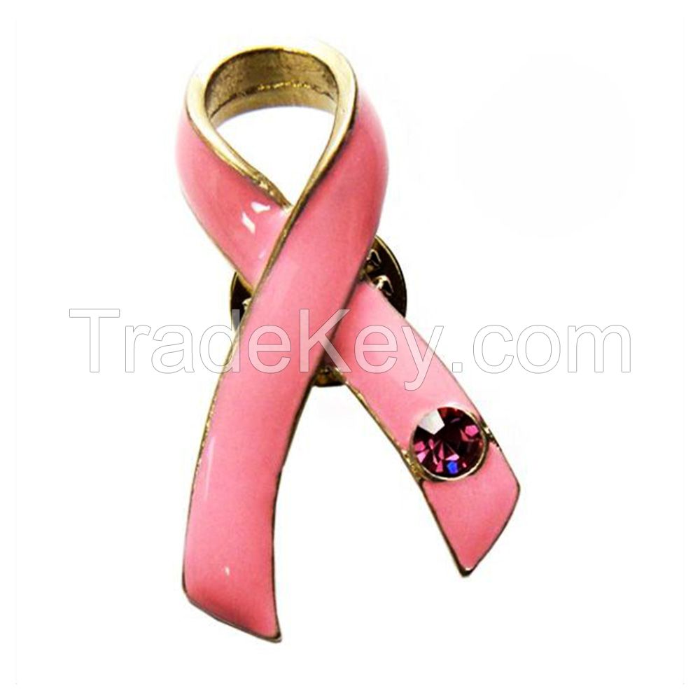 Custom Hot Sell Metal Pink Ribbon Lapel Pins Gift Lapel Pin Badge