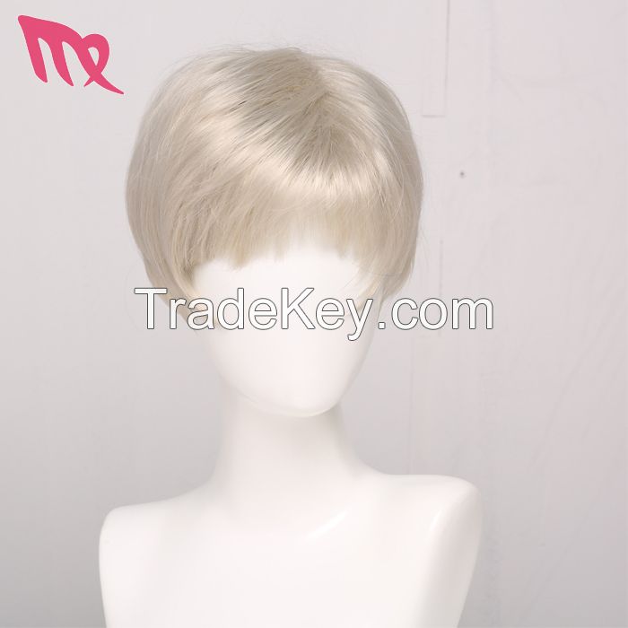 Beige Color Stock Wholesale Cheap Short Synthetic Hair Wigs For Cosplay