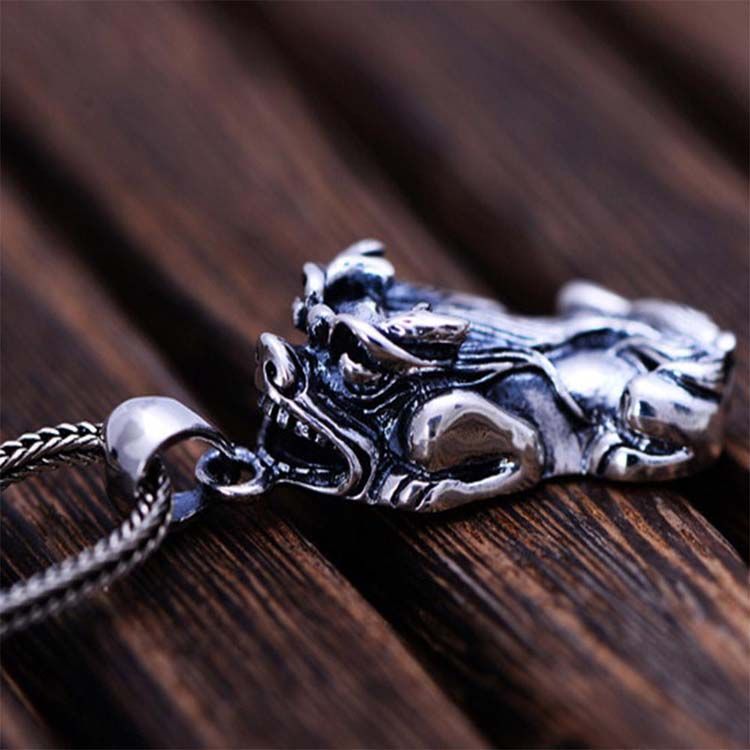 Men Jewelry 925 Silver Fabulous Wild Beast Pendant Neckalce with Wheat Chain(N013704W)