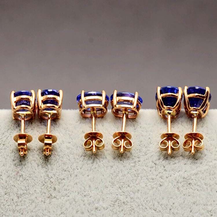 18K Rose Gold Oval Tanzanite Gem Stud Earrings for Women Wedding Jewelry ( KE002ROSE)