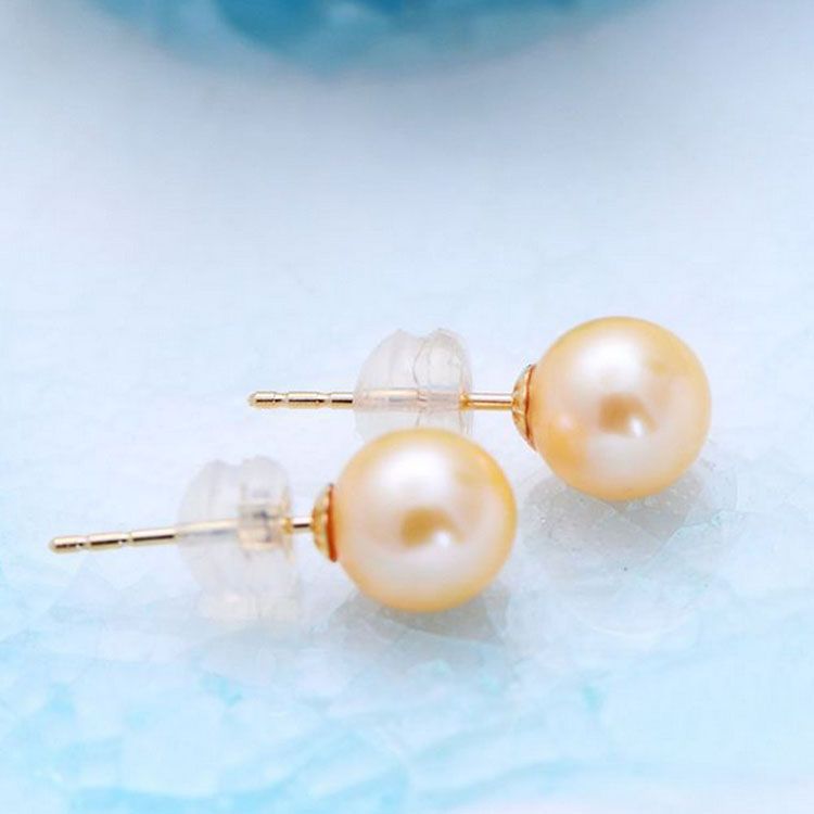 AAA Round 6.5mm Natural Freshwater Pearl 18K Yellow Gold Earrings(E20180102)