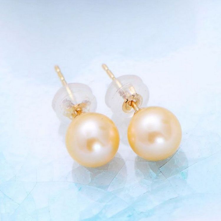 AAA Round 6.5mm Natural Freshwater Pearl 18K Yellow Gold Earrings(E20180102)