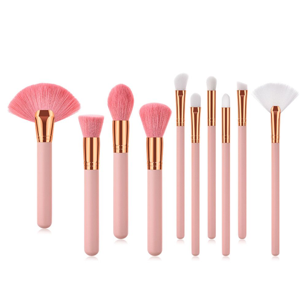 10PCS Wooden Foundation Cosmetic Eyebrow Eyeshadow Brush Makeup Brush Sets Tools Pink Brochas Maquillaje Profesional