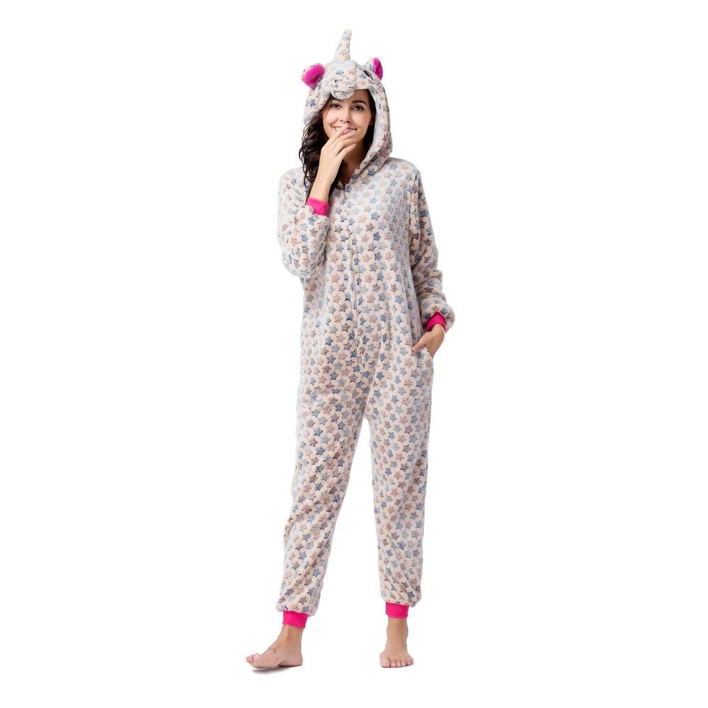 Wholesale Adult Pajamas Custom Sexy Onesie Adult Yellow Star Unicorn Kigurumi Flannel Women Pajamas Kigurumi Onesie Pajamas