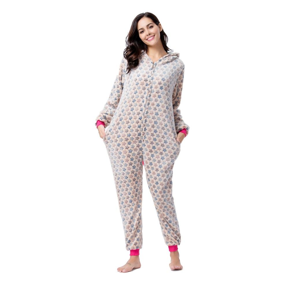 Wholesale Adult Pajamas Custom Sexy Onesie Adult Yellow Star Unicorn Kigurumi Flannel Women Pajamas Kigurumi Onesie Pajamas