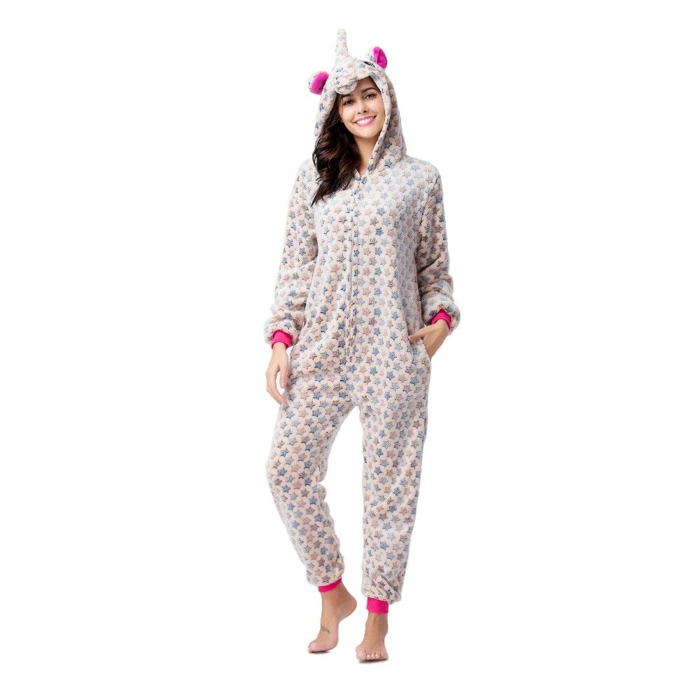 Wholesale Adult Pajamas Custom Sexy Onesie Adult Yellow Star Unicorn Kigurumi Flannel Women Pajamas Kigurumi Onesie Pajamas