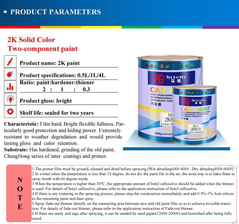 Car Paint 2K Soild Color Paint Master Tints Spray Paint for Car Refinish or Repair