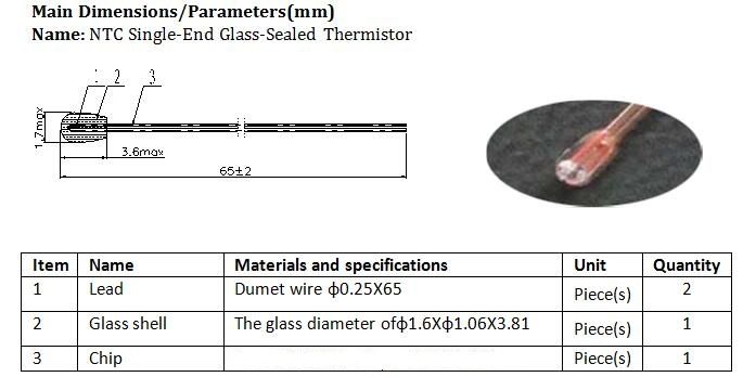 MF5D-2 axial type glass sealed ntc thermistor