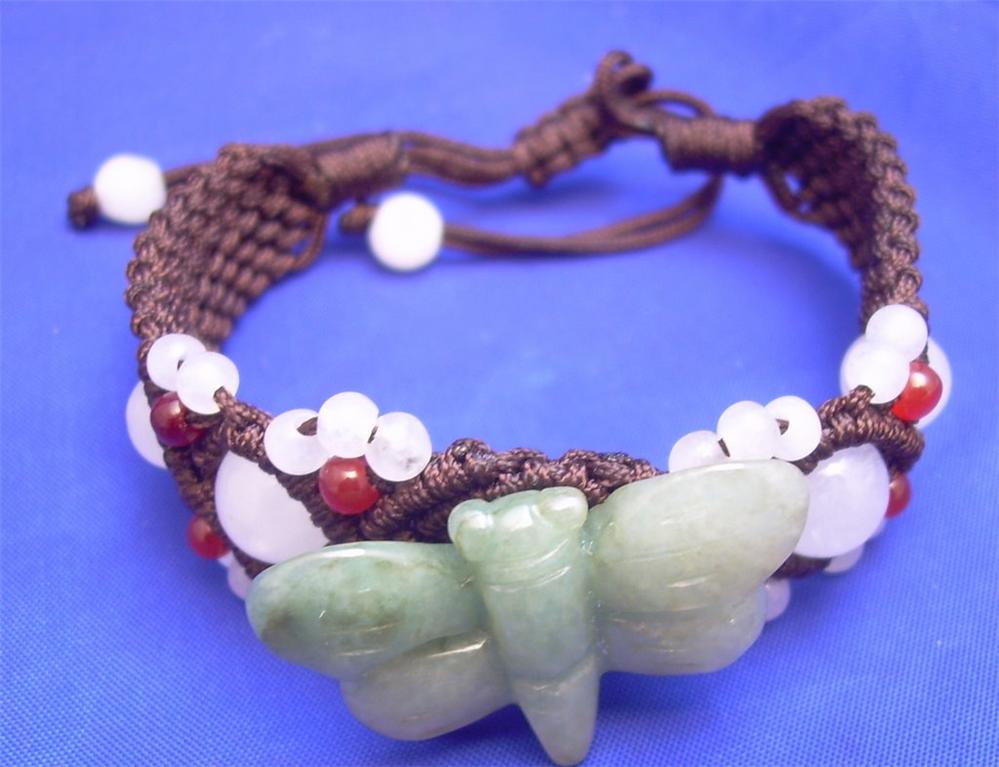 Burmese Jadeite Jade Dragonfly Amulet Knitted Bracelet