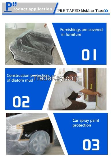 Outdoor used Blue Paper pre-taped masking film