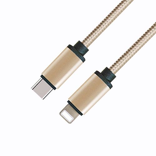 Fashionable Metal Case USB 2.0 Type C Male to Lightning Male Cable with light yellow Fabric Braided