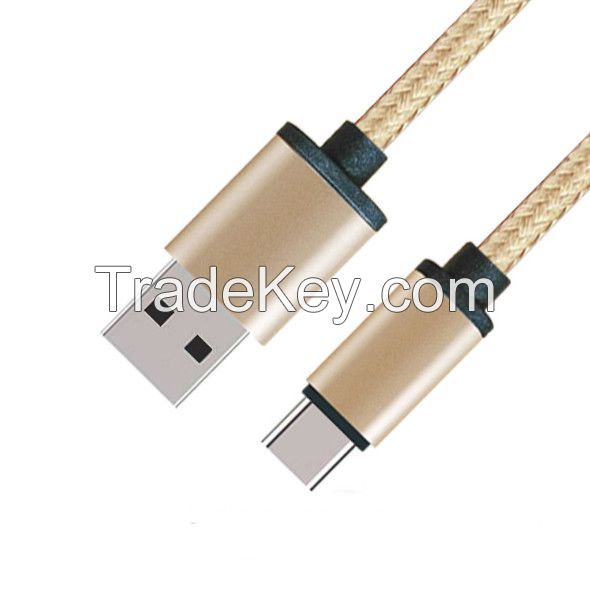 Popular Type Metal Case USB 2.0 A Male to USB 2.0 Type C Male Cable with Fabric braided