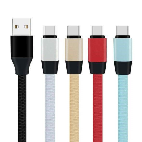 Popular Type and Durable Metal Case USB to USB Type C Noodle Cable with Fabric Braided