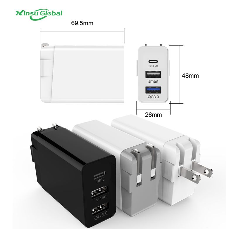 Fast Charging Wall Mount QC3.0 Type C Multi Port USB Charger With Us Folding Plug