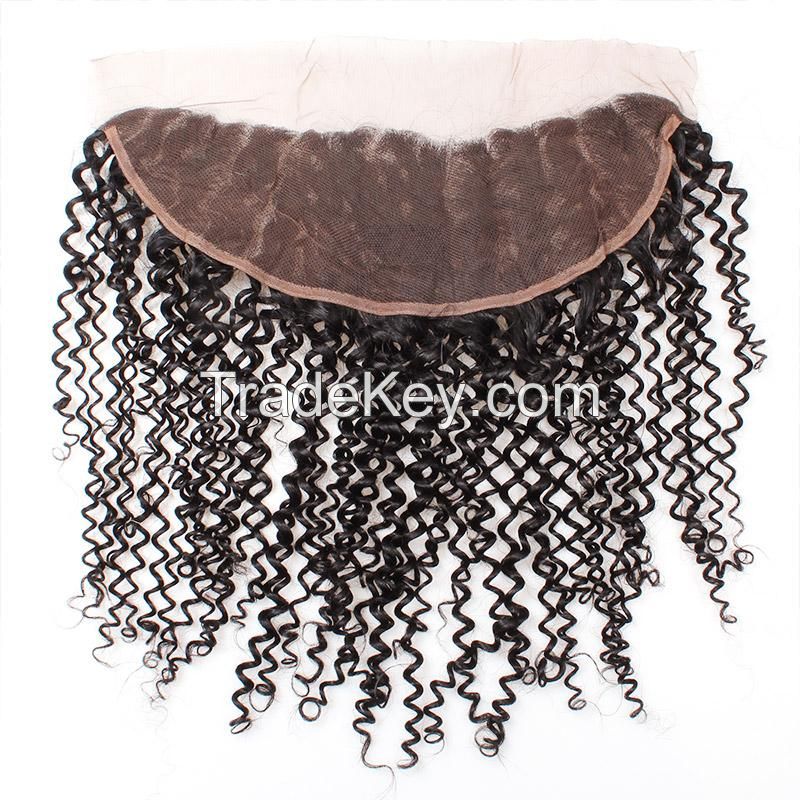 Lolly Unprocessed Kinky Curly Human Hair Weaves 4 Bundles with 13*4 Lace Frontal Closure