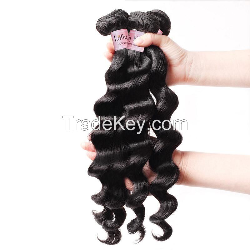 Lolly  Brazilian Virgin Loose Deep Wave Human Hair Extensions 3Bundles with Lace Closure