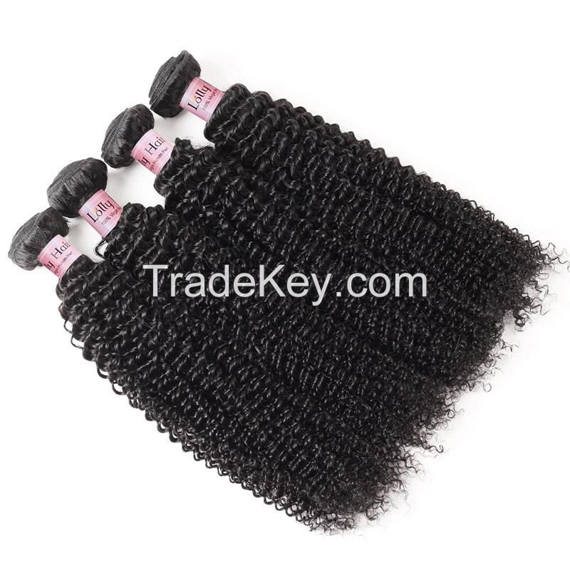 Lolly Unprocessed Kinky Curly Human Hair Weaves 4 Bundles with 13*4 Lace Frontal Closure