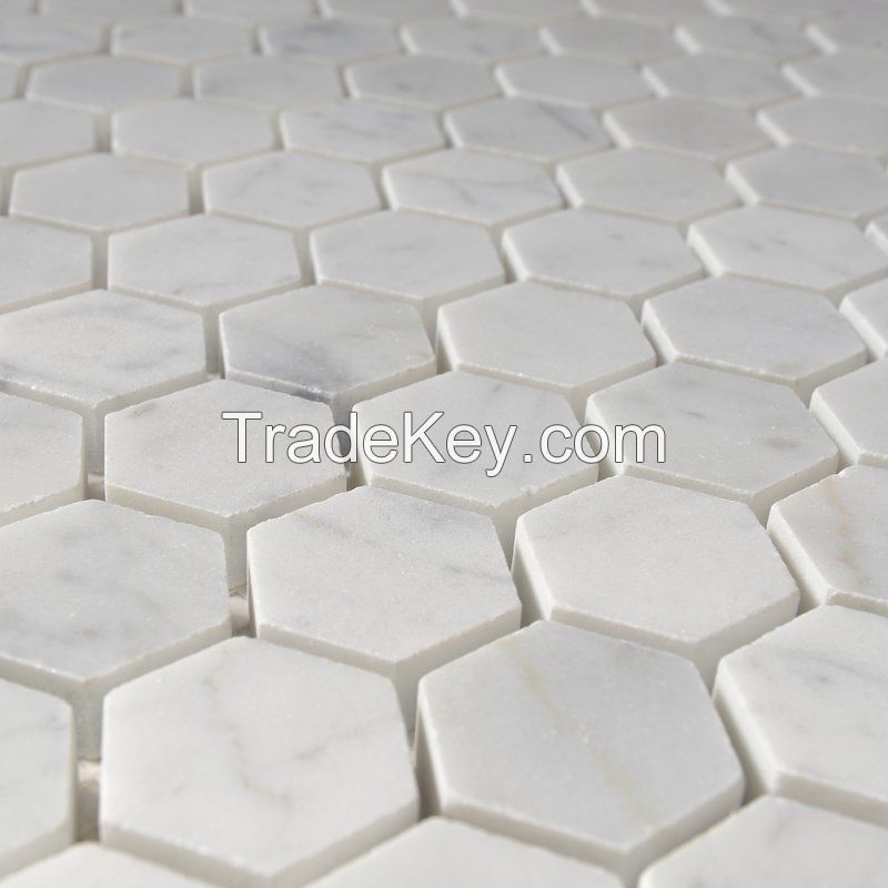 Arabescato Carrara Marble MosaicTile in White