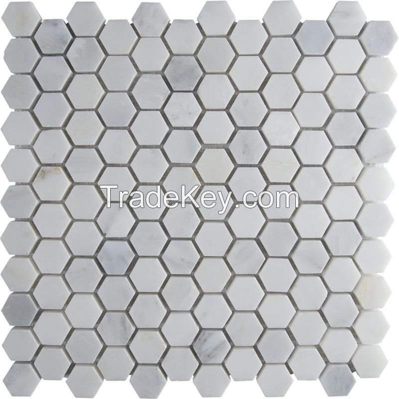 Arabescato Carrara Marble MosaicTile in White