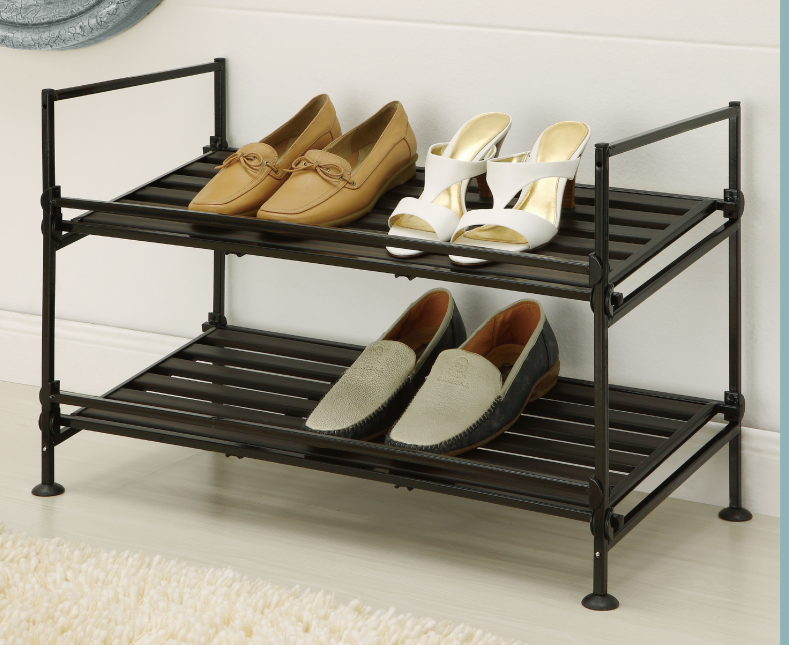 2 Tier Stackable Metal Tubular Shoe Rack